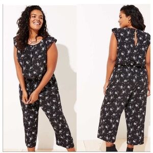 LOFT Black and White Floral Jumpsuit